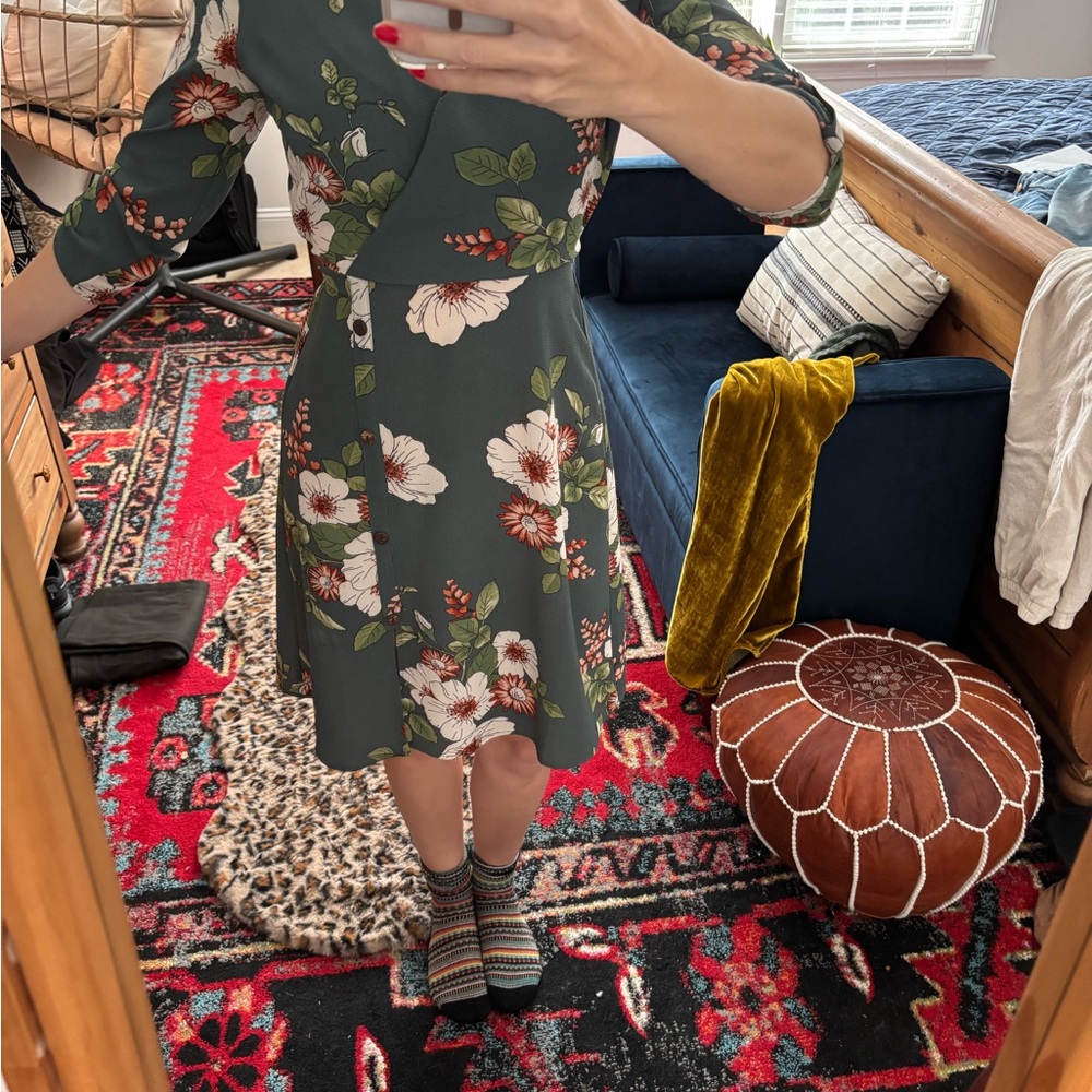 Monteau Green Floral Midi Dress